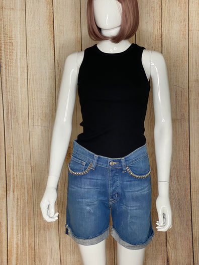 Skull Embellished Denim Shorts